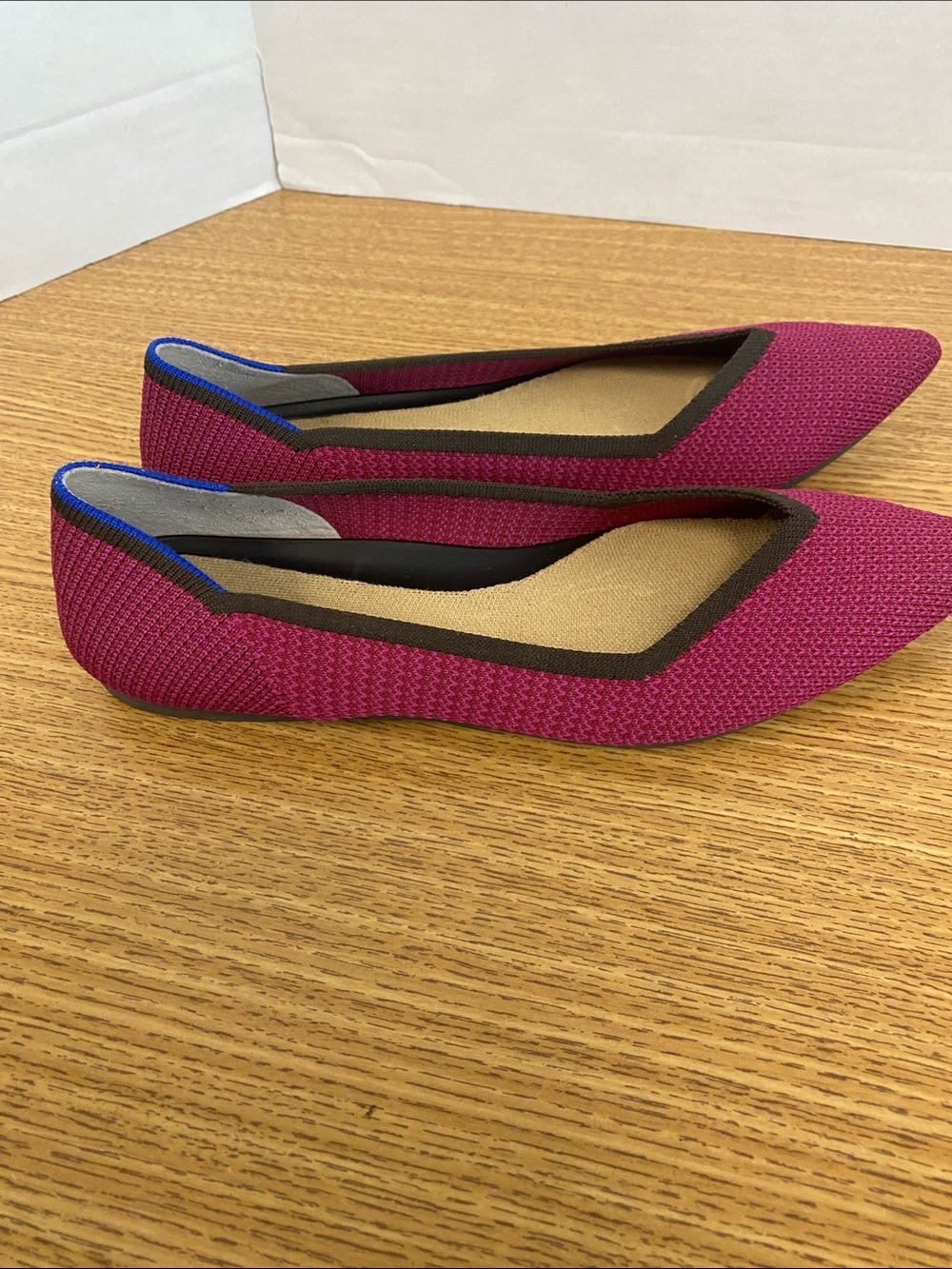 Seychelles Pointed Knit Ballet Flats in Magenta with Black Trim - Picture 9 of 11